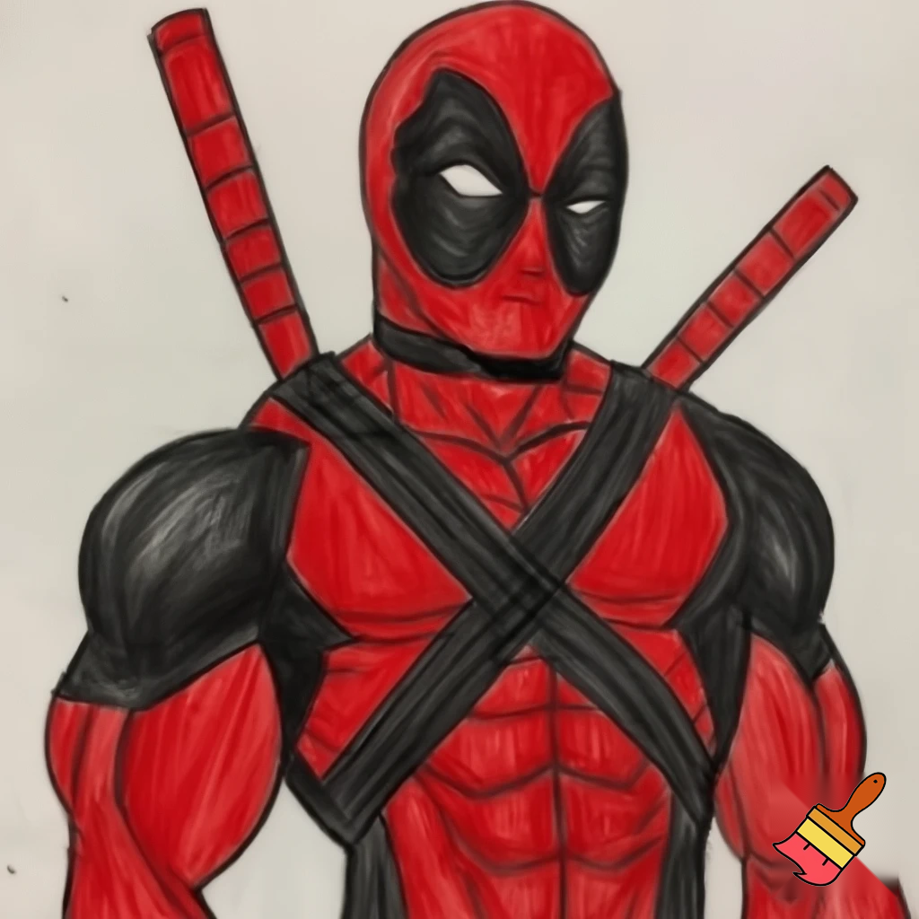 A sketch of Deadpool with a bodybuilder body