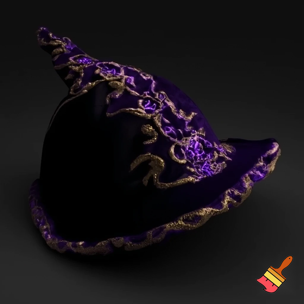 Black witches hat velvet purple and gold
