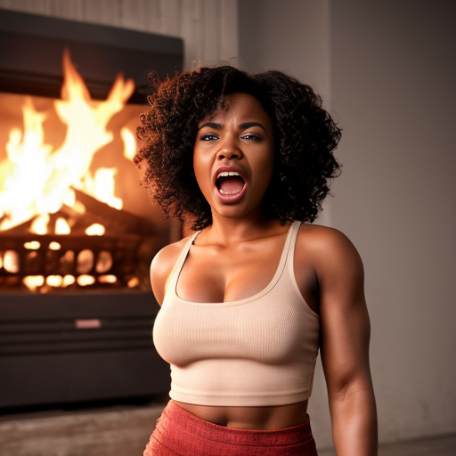 Actress Nia Long long curly hair naked wear a light beige skirt background screaming body on fire 