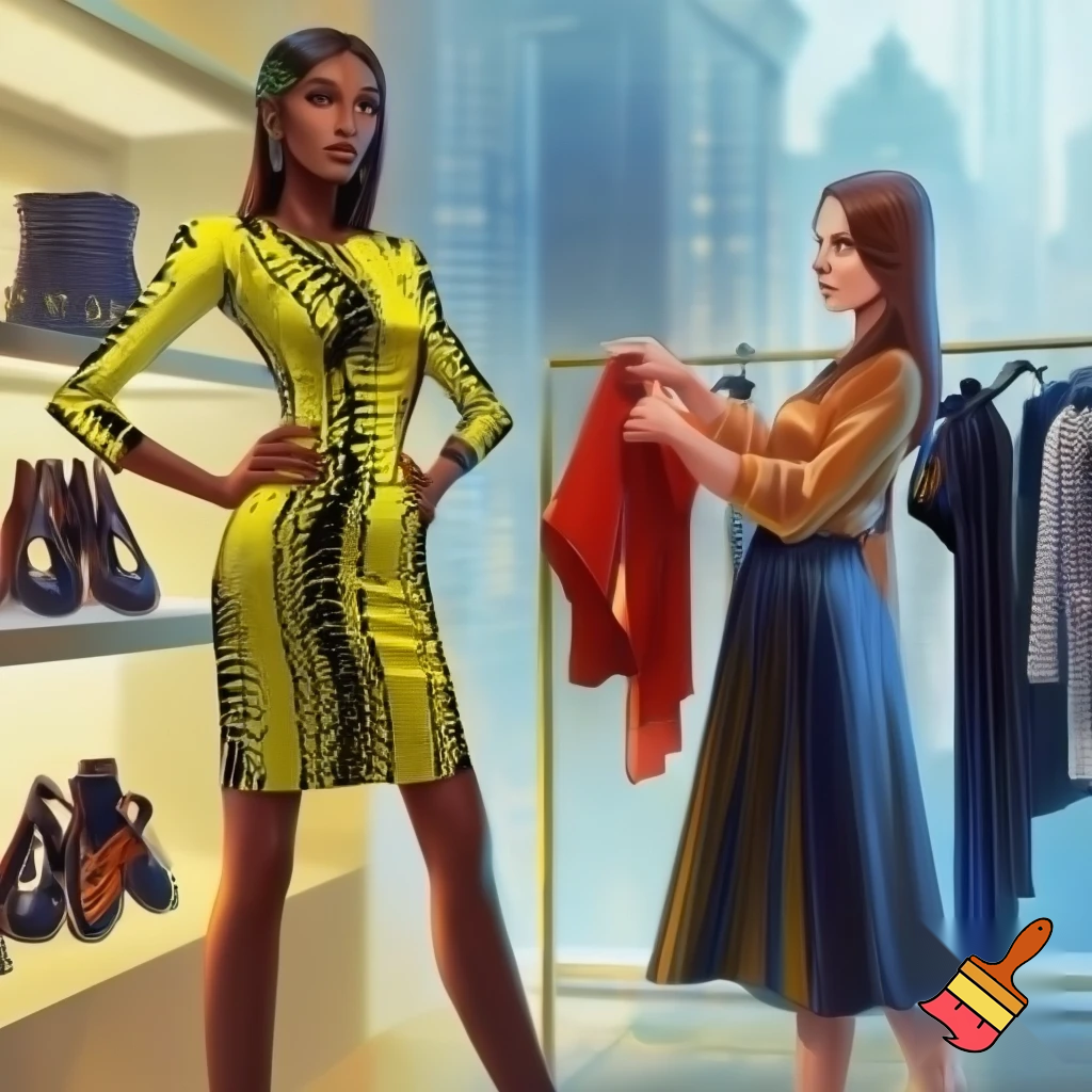 Rich ladies boss store and r store new York barcode yellow black and dress skirts and shoes 