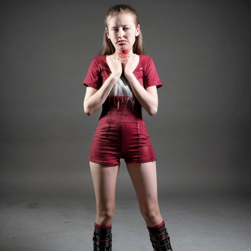 Show what the scene would look like if William Afton designed a special mangle pre suit, specifically designed for women and designed for slow death. If animatronics placed a perfectly sized 21-year-old girl in it (arms to arms, legs to legs, etc.) - costume mangle pre, what would the scene look like after the suit was activated, girl died agony legs, blood.