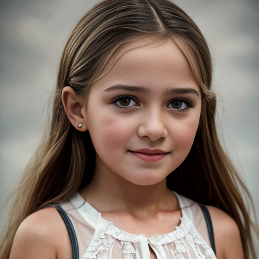 Turkish little girl, at age 9, blonde hair, white dress