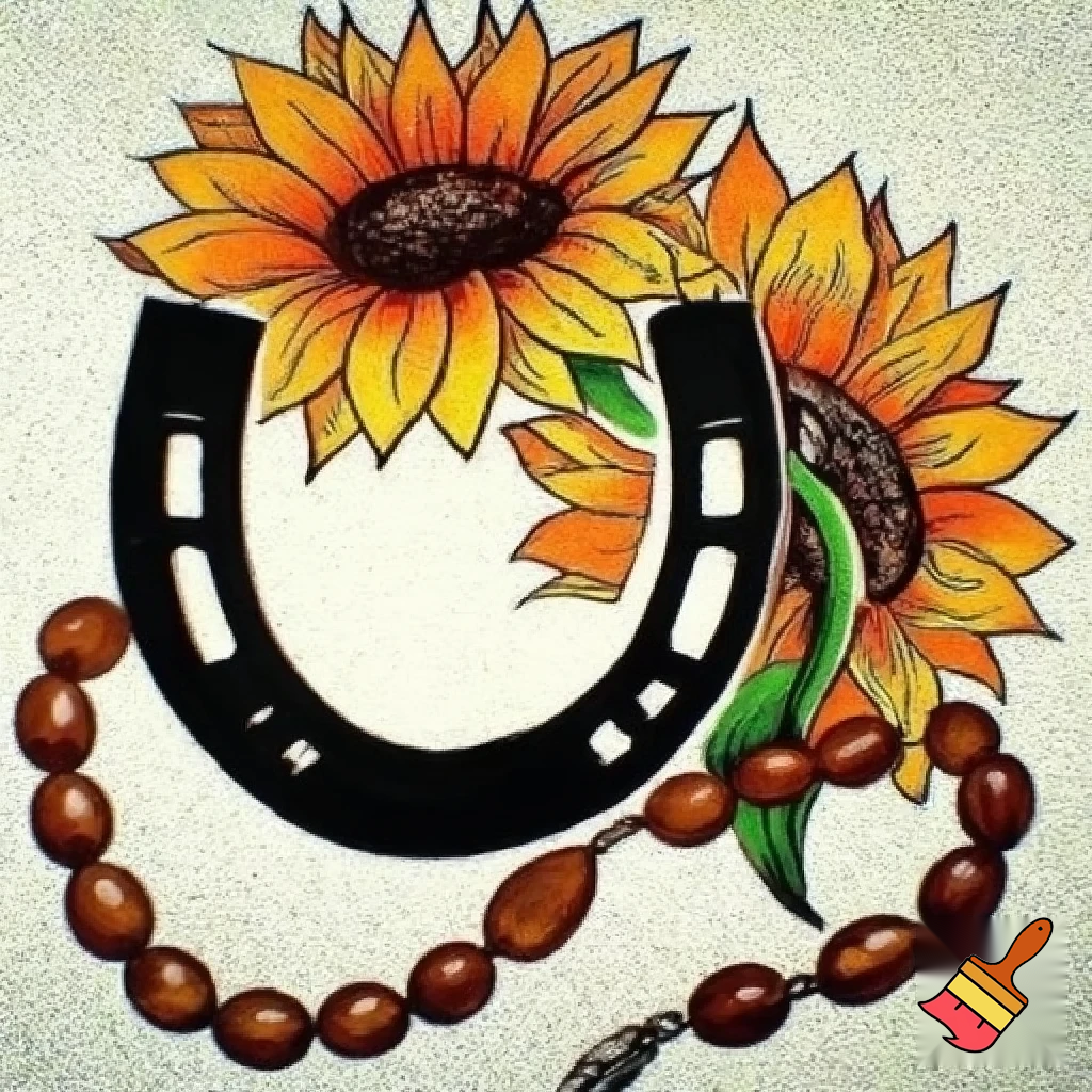 Tattoo with horseshoe, sunflower and Prayer beads 
