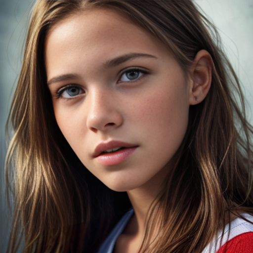 13 Year Old Floating Female Head Brown Hair Down. No Neck, No Body Visible.