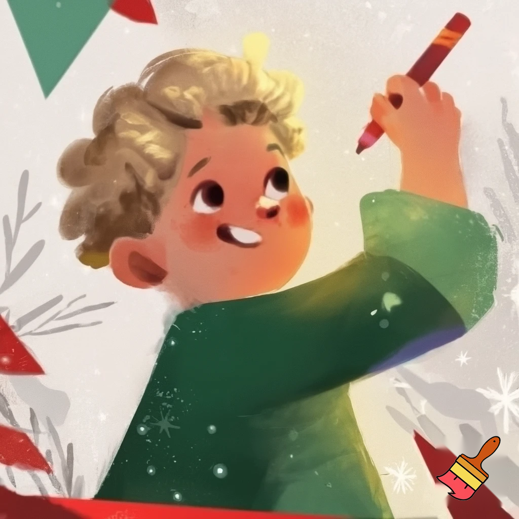 Treba mi čestitka za Božić sa određenim uputama: dječak sa blonde kovrčavom kosom koji voli crtati, moderna čestitka


