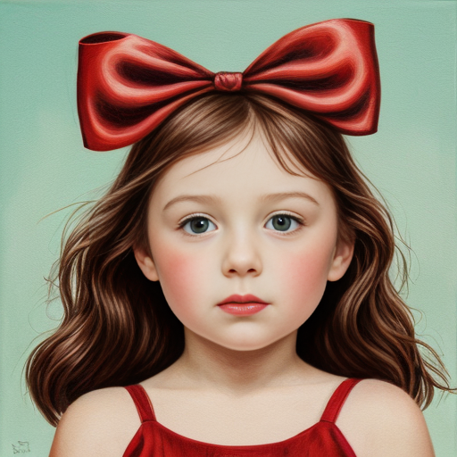 red little girl  with a bow and a crawn