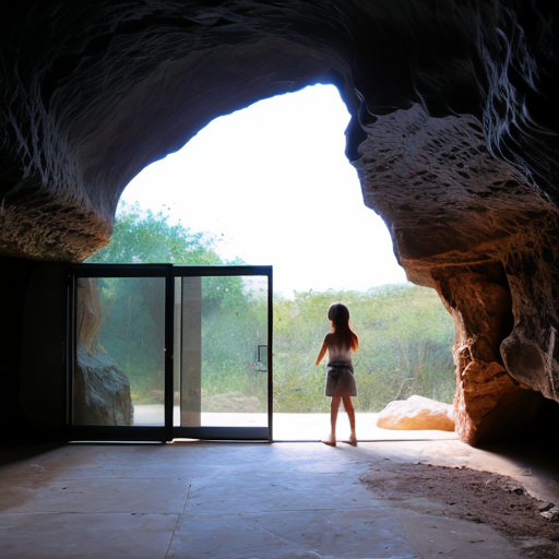 cave with 1 girl 1 boy Glass door