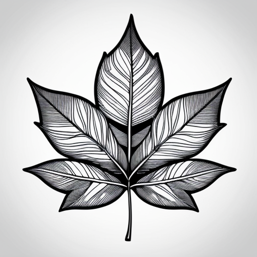 Leaves doodle, black and white, single line art