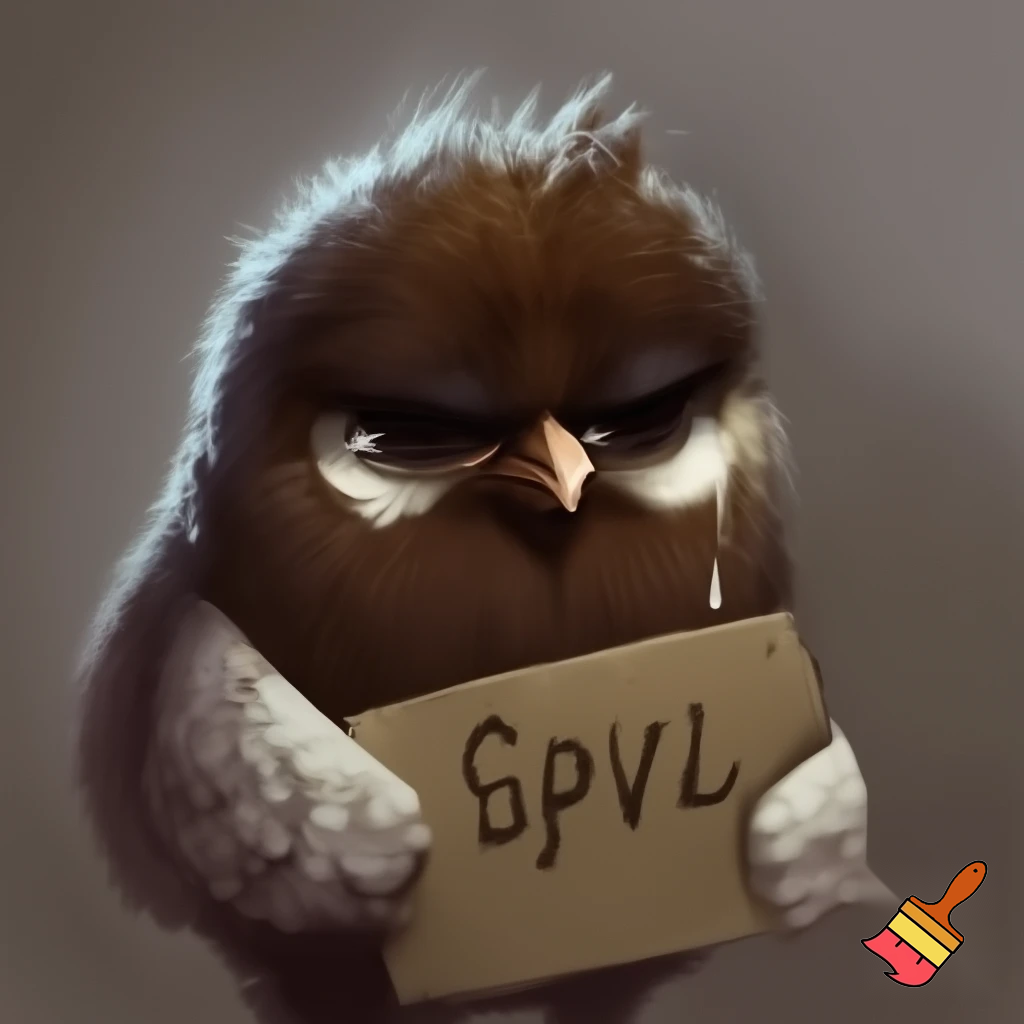 chicken holding up a sign that says "peck?" and make the chicken look sad