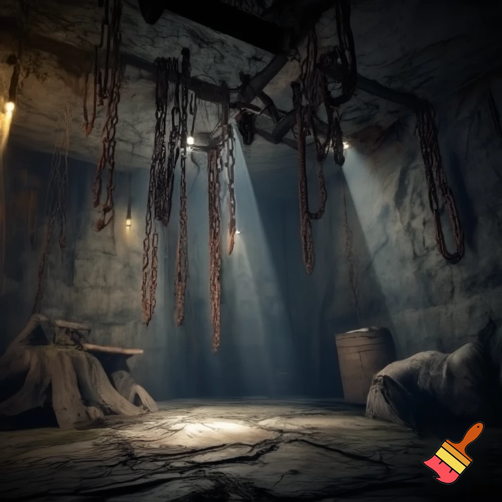 big old bacement whith chains on chairs