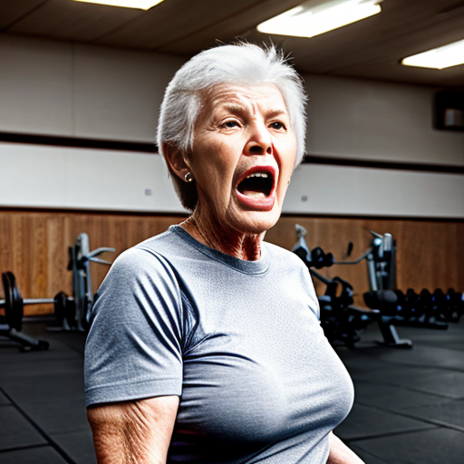 old lady yelling in empty gym