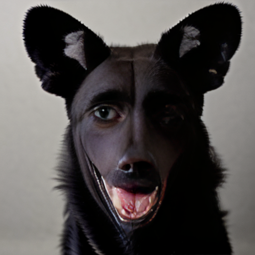 A black wild dog taking a mugshot looking DEADLY, sinister, angry and malicious