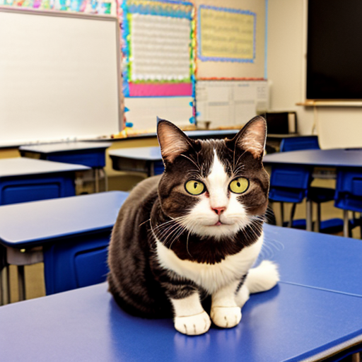 cat sitting in a classroom
