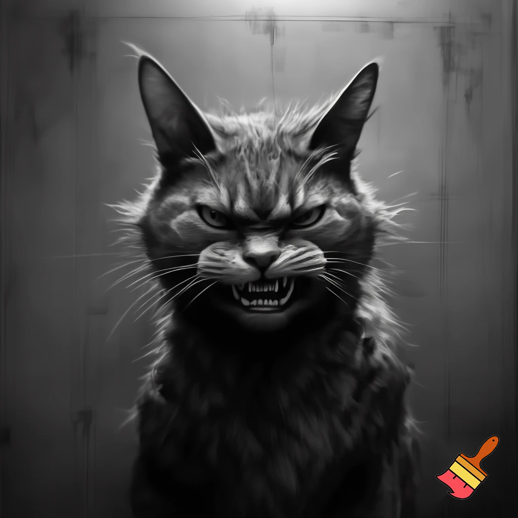 evil, sinister stare with scary smirk mugshot backround scary Feral cat