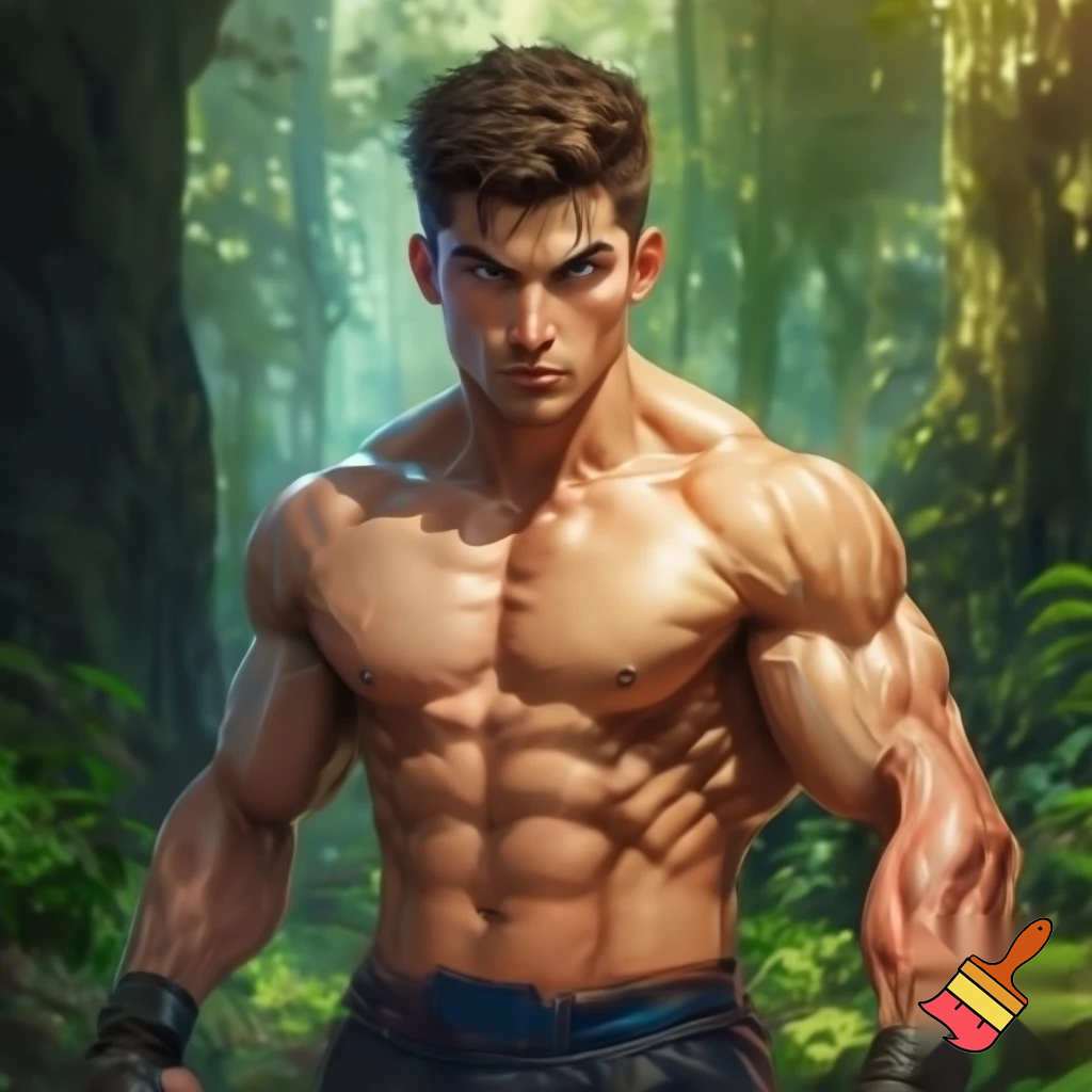 A mixed martial artist who has gone down two weight classes for a fight. His cheeks are sunken and his ribs are visible and his muscles stand out alarmingly. Nonetheless, he stands tall and steady. His eyes are watery blue, his hair is brown and his ears stick out. For once in his life, he is ready to win. Incongruously, the background is a forest.