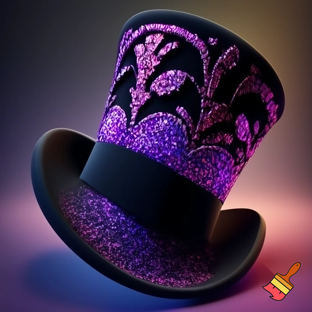 Special top hat special one a velvet special a velvet special velvet black, black black purple and pink glitter Easter pattern