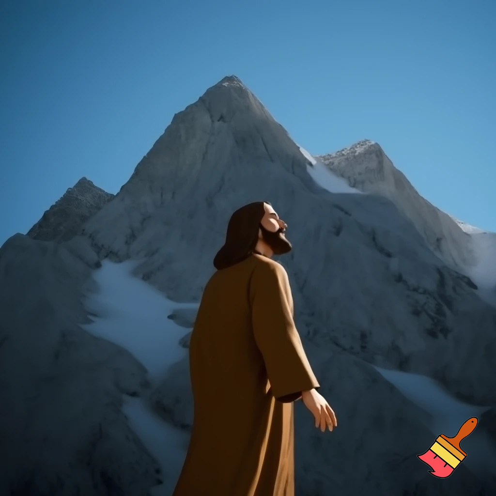 generami un'immagine che fonda gesù e una montagna