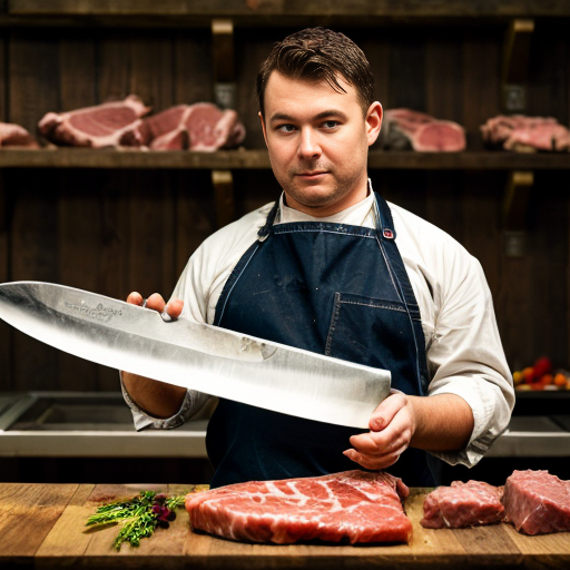 Make me a butcher sighn with a cow and butcher’s knife and clever with other meats