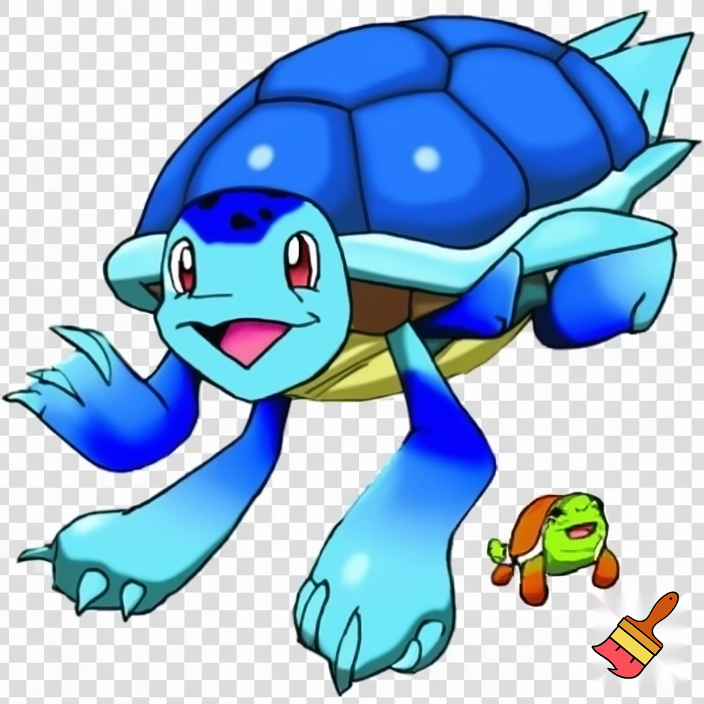 a fusion of blue rookie level veemon agumon hybred digimon squirtle bulbasaur turtle hybred pokemon  with skinny short arms and skinny short legs deatailed tiny turtle creature