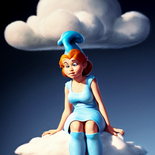 Smurfette white dress white shoes on a sitting Cloud (from The Smurfs) cartoon