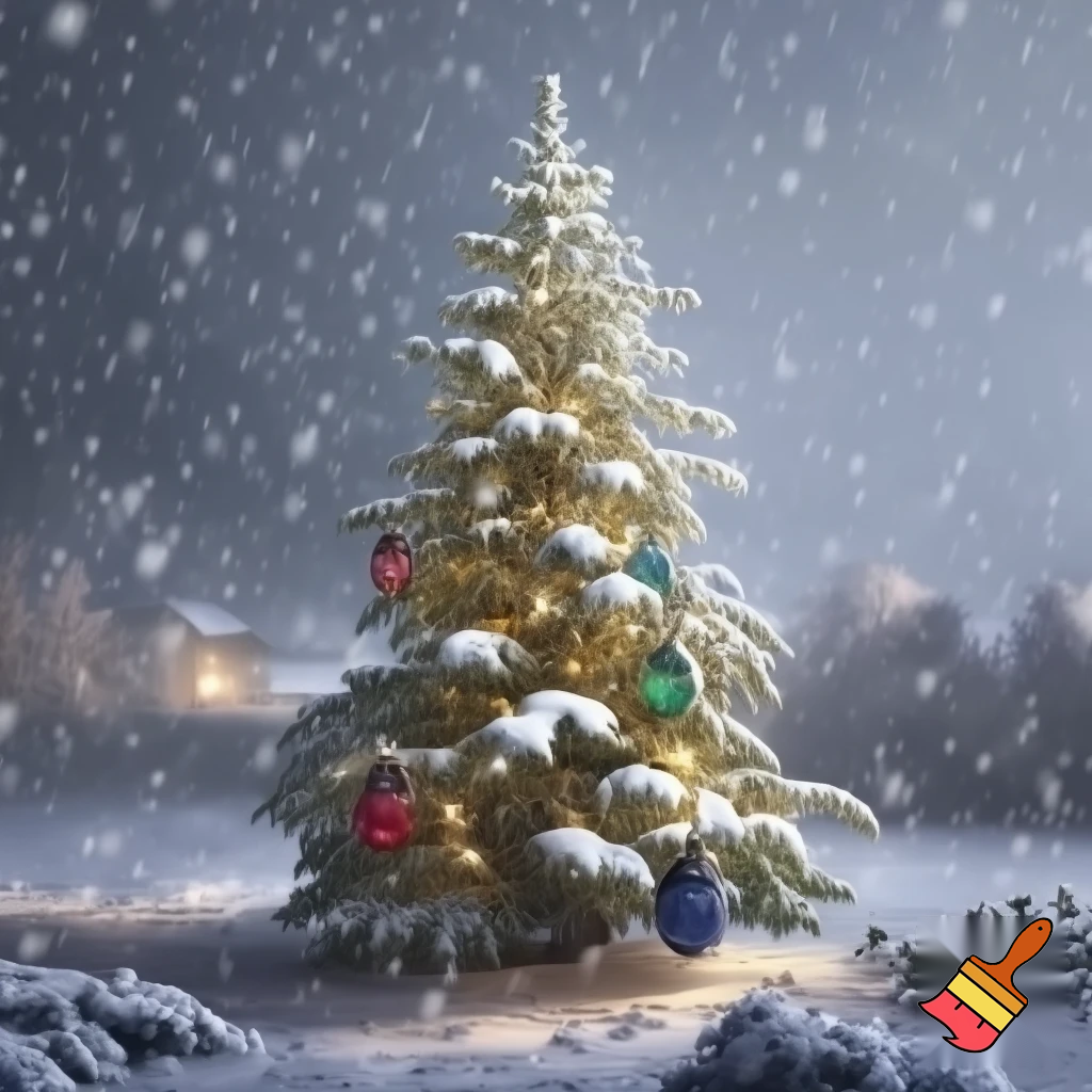 snow with a christmas tree