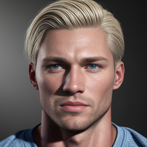 create an imatge of a guy that is strong, blue eyes, blond and no beard
