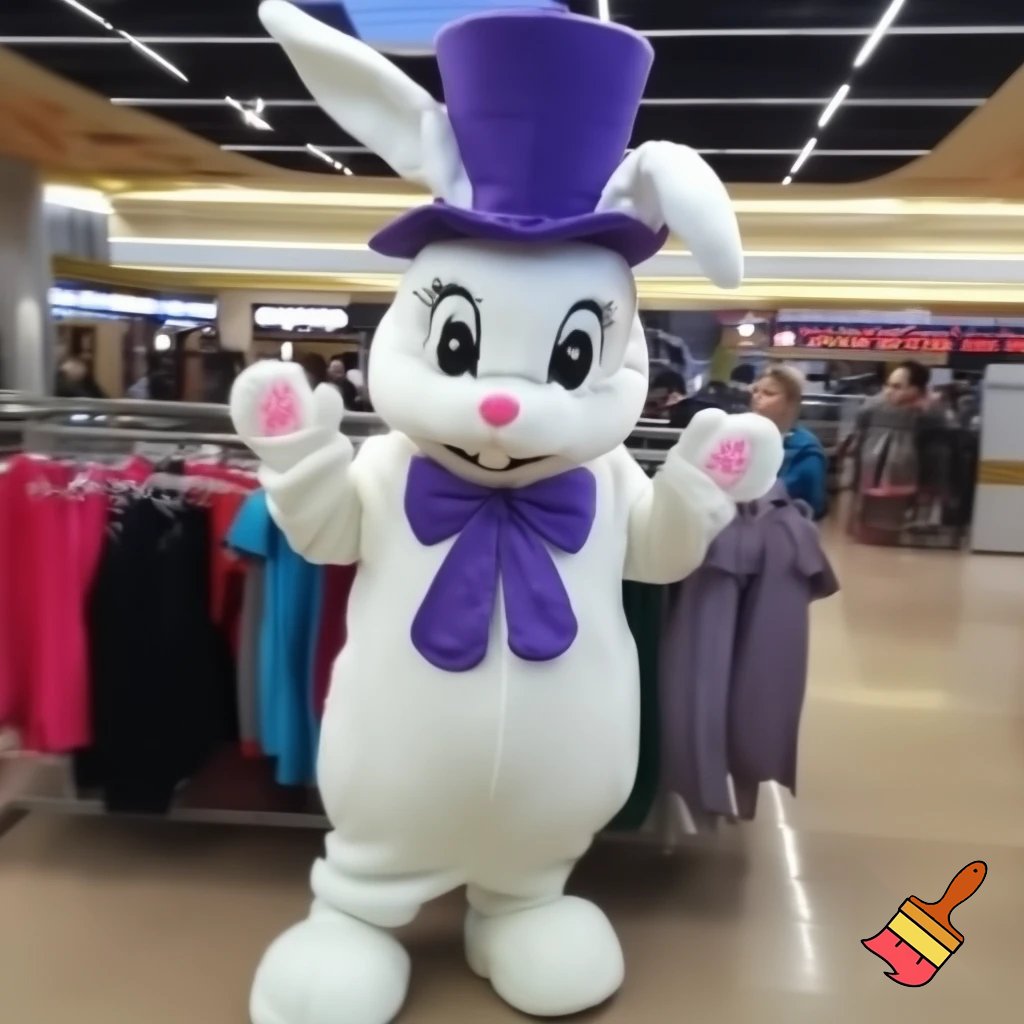 Easter bunny mascot costume shopping Centre top hat
