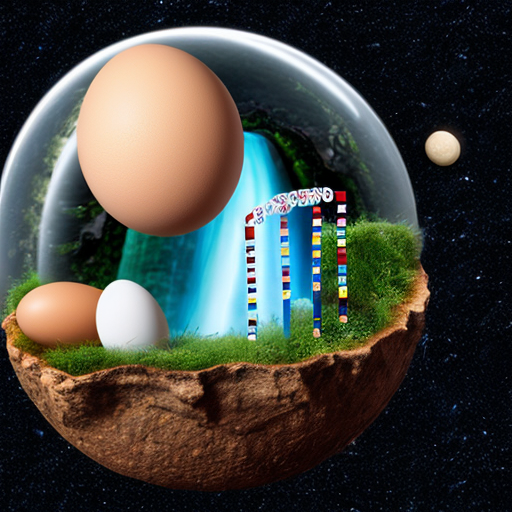 atom with DNA with cell with egg with waterfall with earth and moon