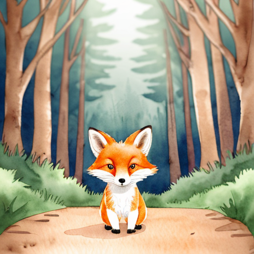Children’s book watercolor illustration, soft pastel palette, warm magical forest atmosphere.

Andy, a small cute fox cub with bright orange fur, cream belly, fluffy oversized tail and big amber expressive eyes, stands in the Forest of Colors while the animals prepare for the traditional Glowing Path ceremony.

Around him, rabbits, hedgehogs, birds and squirrels decorate a winding forest path with tiny lanterns and flowers. Fireflies begin to gather above the path like floating stars. The trees are tall and colorful, with warm light filtering through the leaves.

Andy looks excited and curious, ears lifted and tail gently swaying.

Style: soft watercolor children’s book illustration, dreamy lighting, cozy magical forest, gentle details, storybook style, soft edges.

Use the reference image of Andy the fox to keep the same character design.