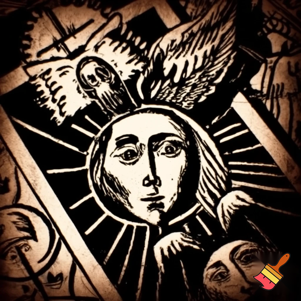 tarot card, woocut style, sepia black and white, esoteric, no satanic, no nude, christian gnosis, no stars 5 or 6, size 3000px x 3000px, 300 dpi