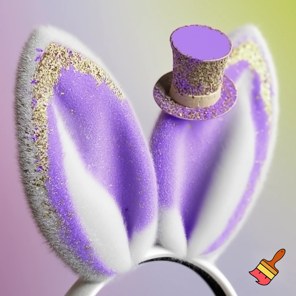 Easter bunny headband, top hat, purple and white with glitter gold purple glitter