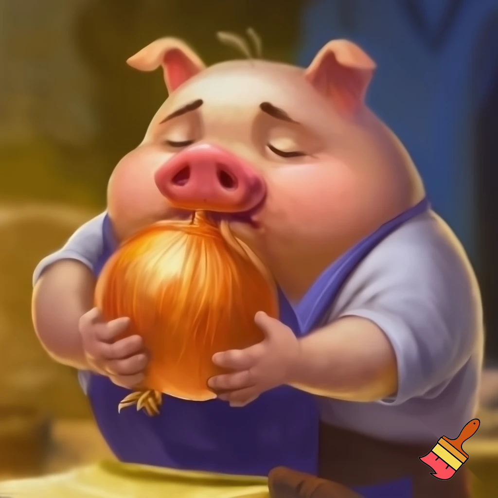 john pork eating a oinion
