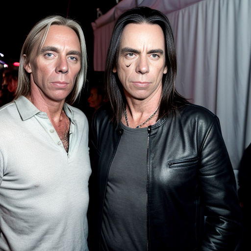 nick cave with iggy pop after gig, backstage festival outdoor