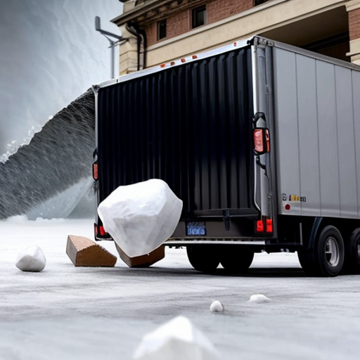 Semi-truck being crushed by giant hailstone