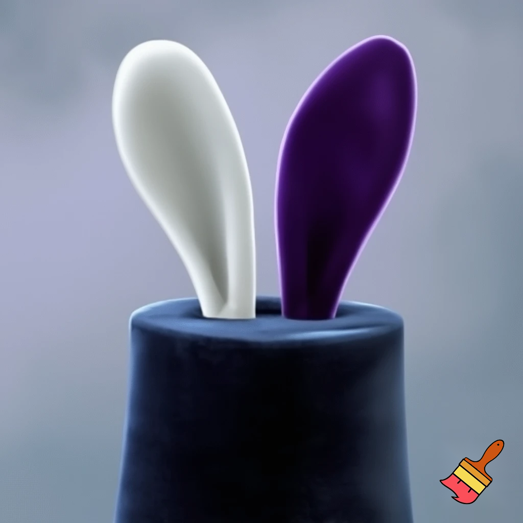 Black top hat with bunny ears velvet white and purple