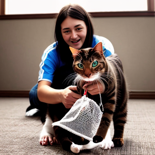 humain méchant en train d'attraper des chats avec un filet
