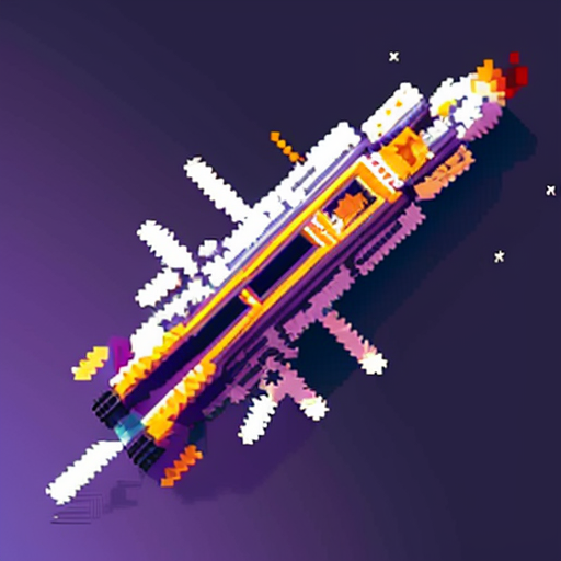 A pixel art space ship called Comet fang with a purple colour and no background and without the name displayed and from the top view