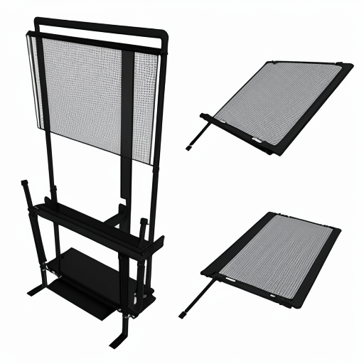 Hand-drawn industrial design pencil sketch of a foldable tablet and mobile stand with a sun-shade hood, similar to a previous concept sketch of a tablet screen shade stand. The design includes telescopic side frames that expand for tablet size and shrink for mobile size, sliding adjustable base plate, and a central adjustable clamp holder. Top UV-blocking screen shade flap and two foldable side flaps in accordion style, with a reflective inner surface for heat reduction. Detachable heat-shield pad behind the device. Adjustable triangular back support stand with hinge joints. Show multiple views on one page: perspective view, folded compact mode, fully expanded tablet mode, and an exploded parts view. Add arrows, handwritten annotations, and callouts. Clean white background, graphite pencil drawing, cross-hatching shading, product design sketchbook style, patent-style clarity mixed with industrial concept art, monochrome, soft shadows, realistic proportions.