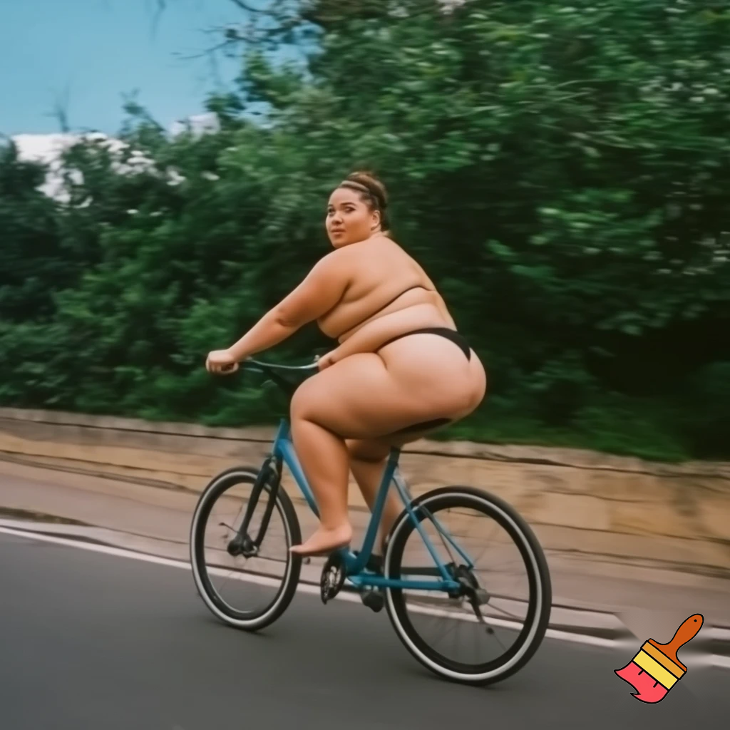 A curvy girl riding a bicycle nude