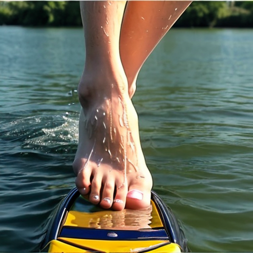 A barefoot young man waterskiing on bare feet with no skis