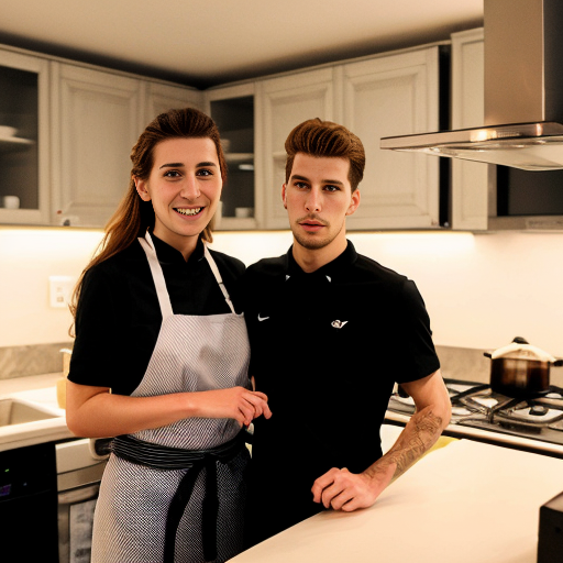 Goretzka and Vanessa at the kitchen 
