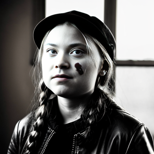 Greta Thunberg in leather dress fully visualized in image