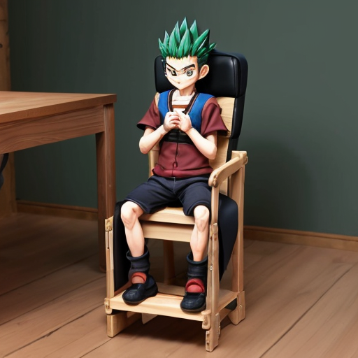 gon from hunter hunter  is restrained in a special childseat, where his body is restraint and a wooden Platform is around his neck, so that the head cant be moved and he is getting fed 
