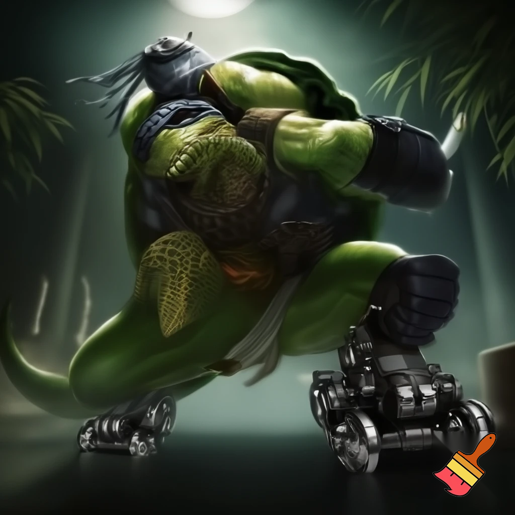 Blaze se transforma en tortuga ninja dinosaurio, con pies de ruedas