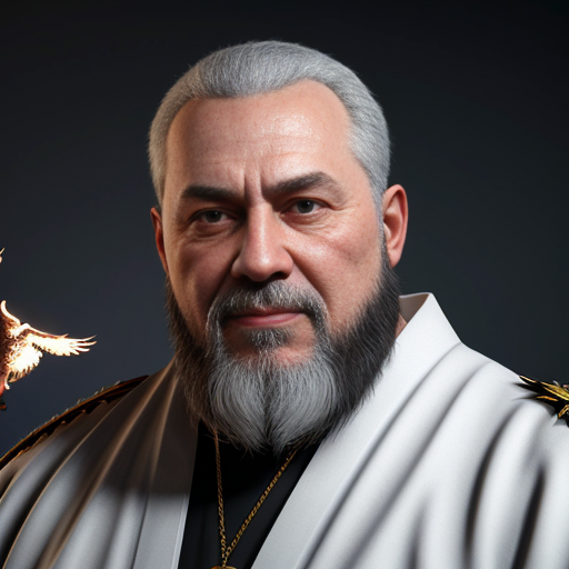 сделай патриарха Кирилла с нимбом и крыльями в реалистичном стиле