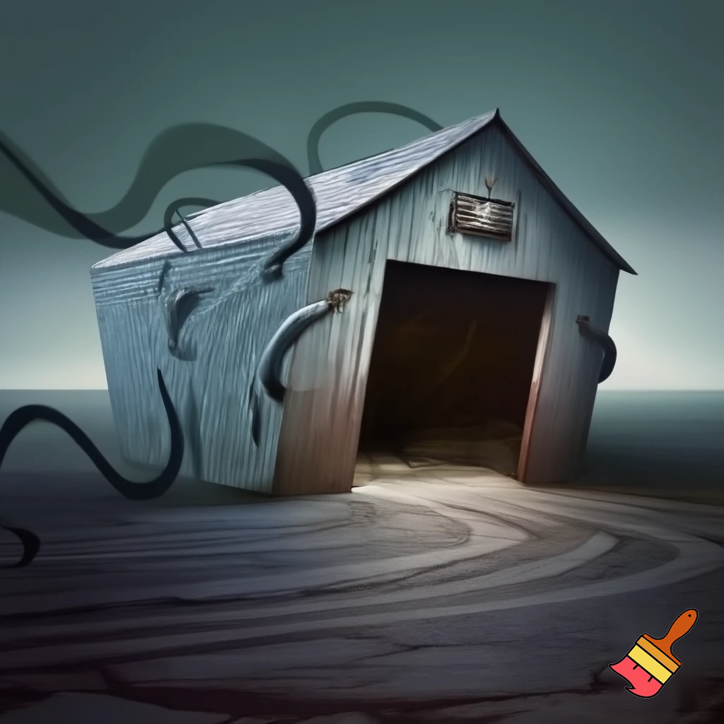 a garage  cowering in fear
