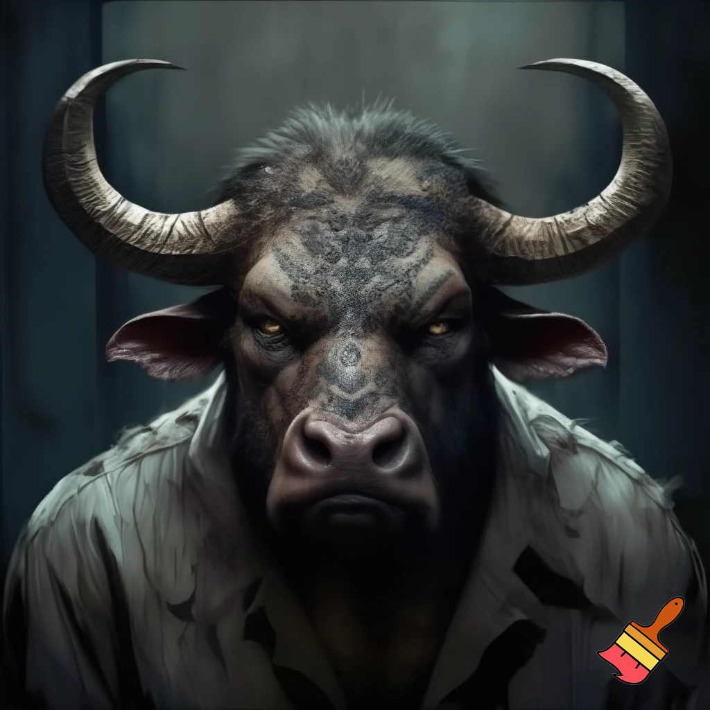 Water buffalo
deadly
feral
evil
guilty
face tattoo
prison outfit
mugshot