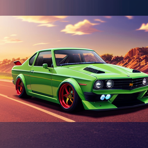 Green drag car transformer in the  g1 style that has a Holden LJ Torana vehicle mode with bug accents on its design