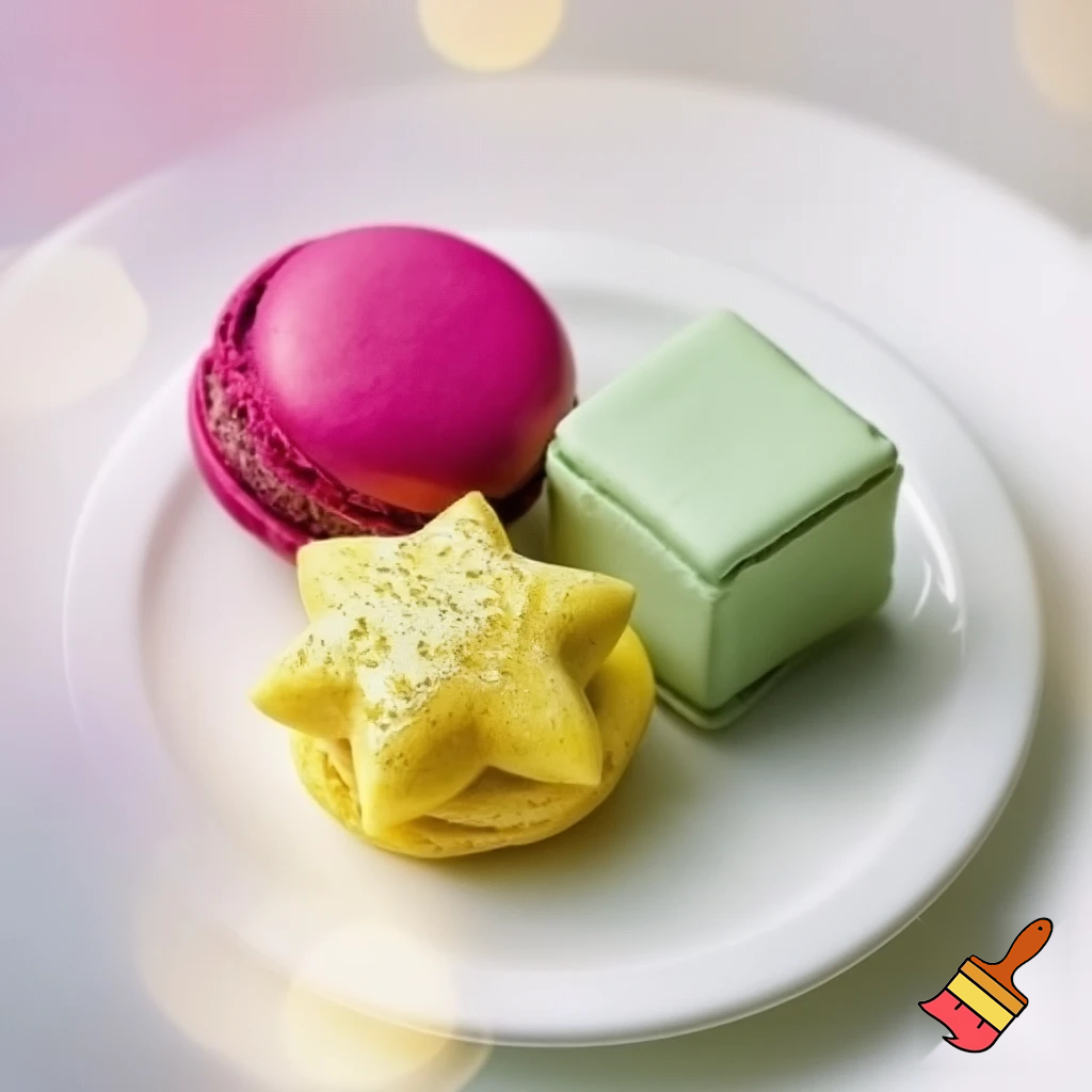 3 different types 3 macaroons in different shapes and colors/ flavors