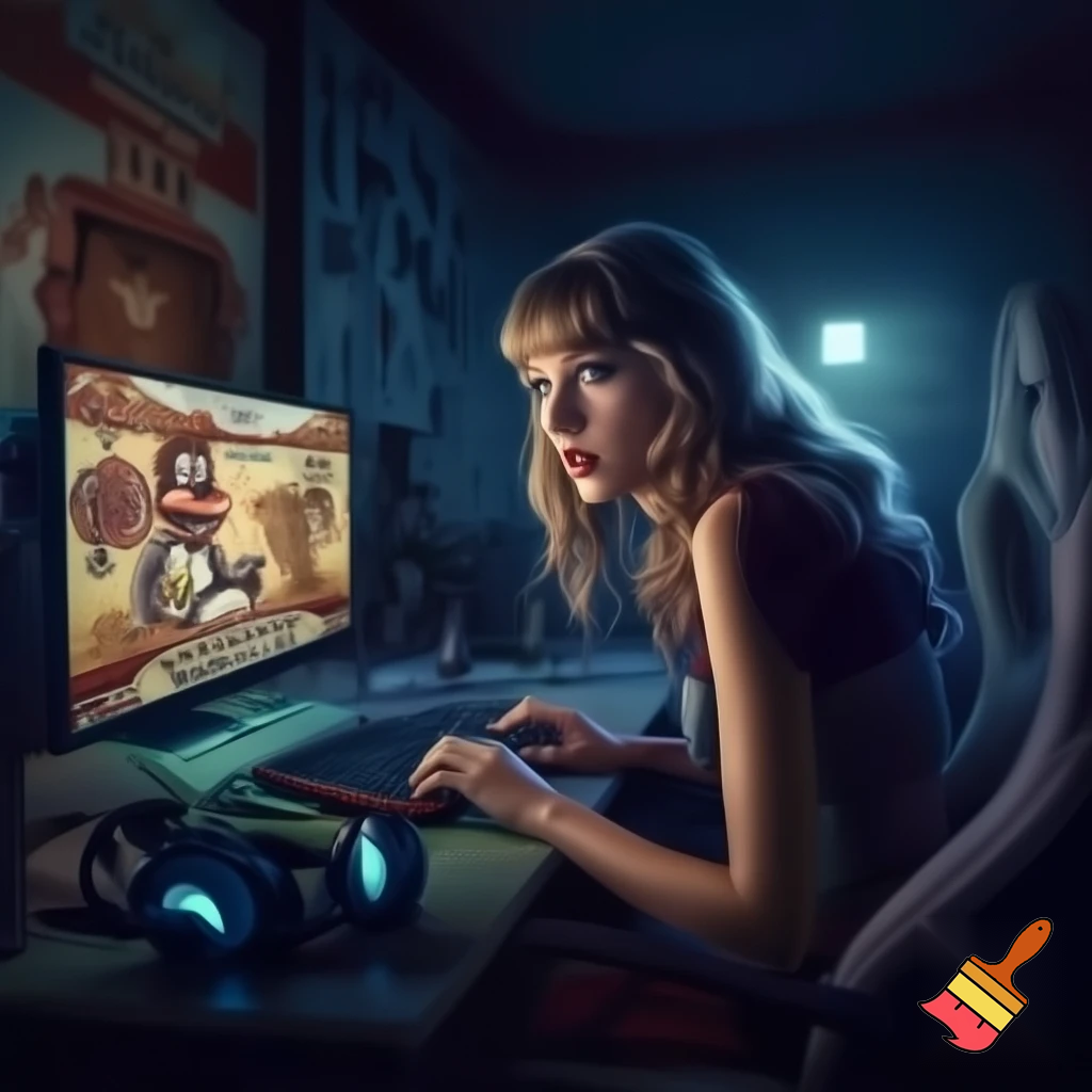Taylor playing five nights at Freddy's pizzeria simulator. She is at her desktop playing the game